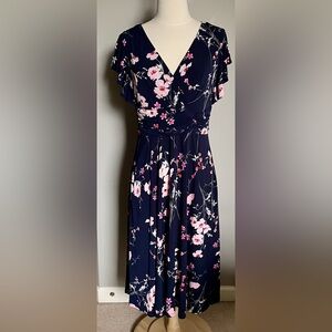 Jessica Howard Floral Navy Midi Dress, Size 6